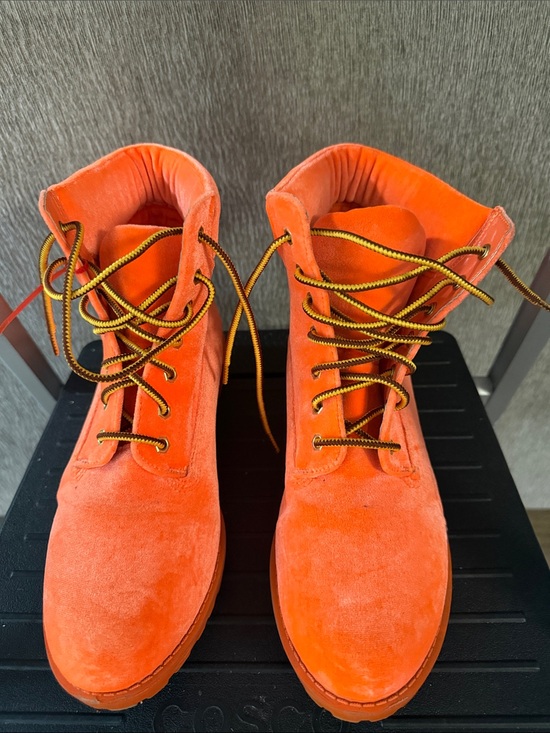Liliana Shoes - Liliana Woman’s Vibrant Orange Suede Lace-Up Boots